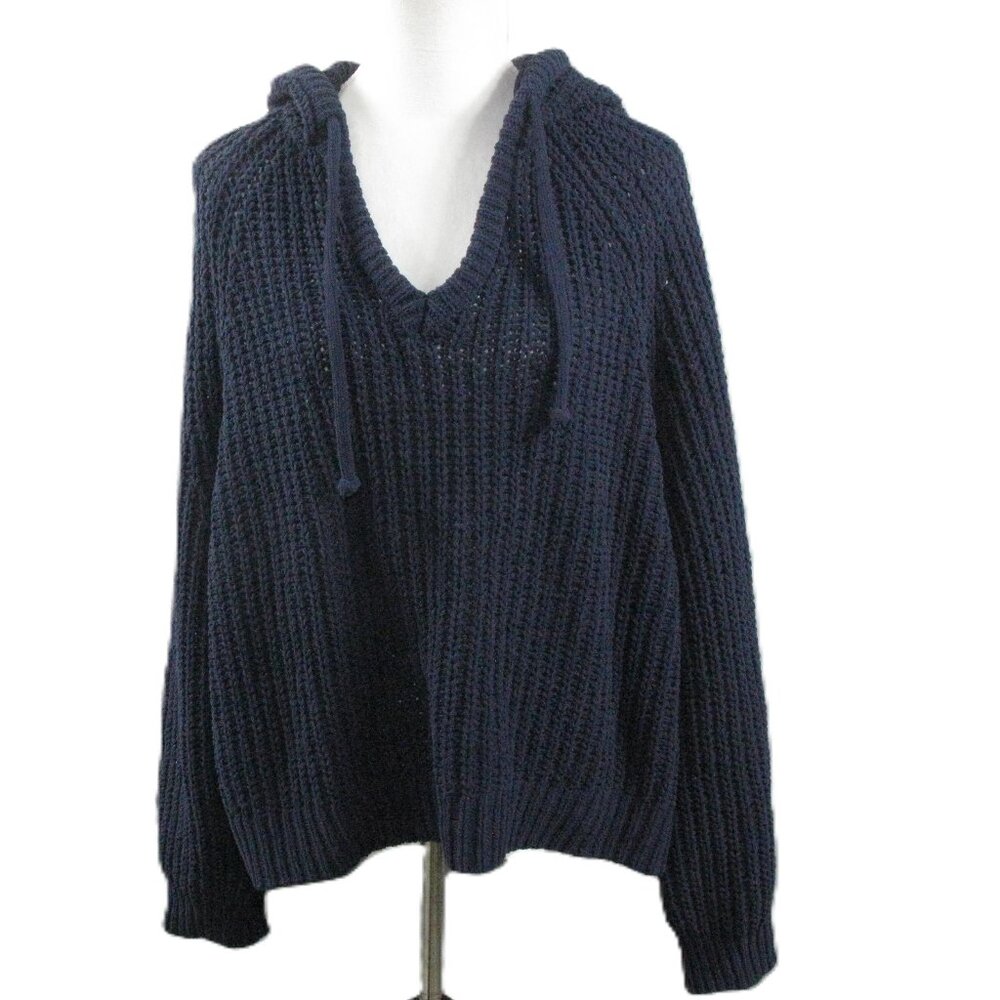 Aerie Navy Blue Oversized V-Neck Chenille Sweater Size XL
